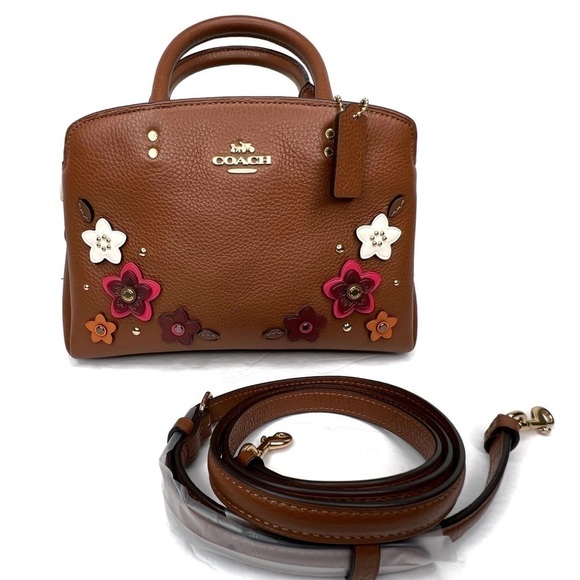 Coach Lillie Flower Floral Appliqué Rivet Brown Leather Crossbody Bag 2849 NWT - Picture 12 of 13